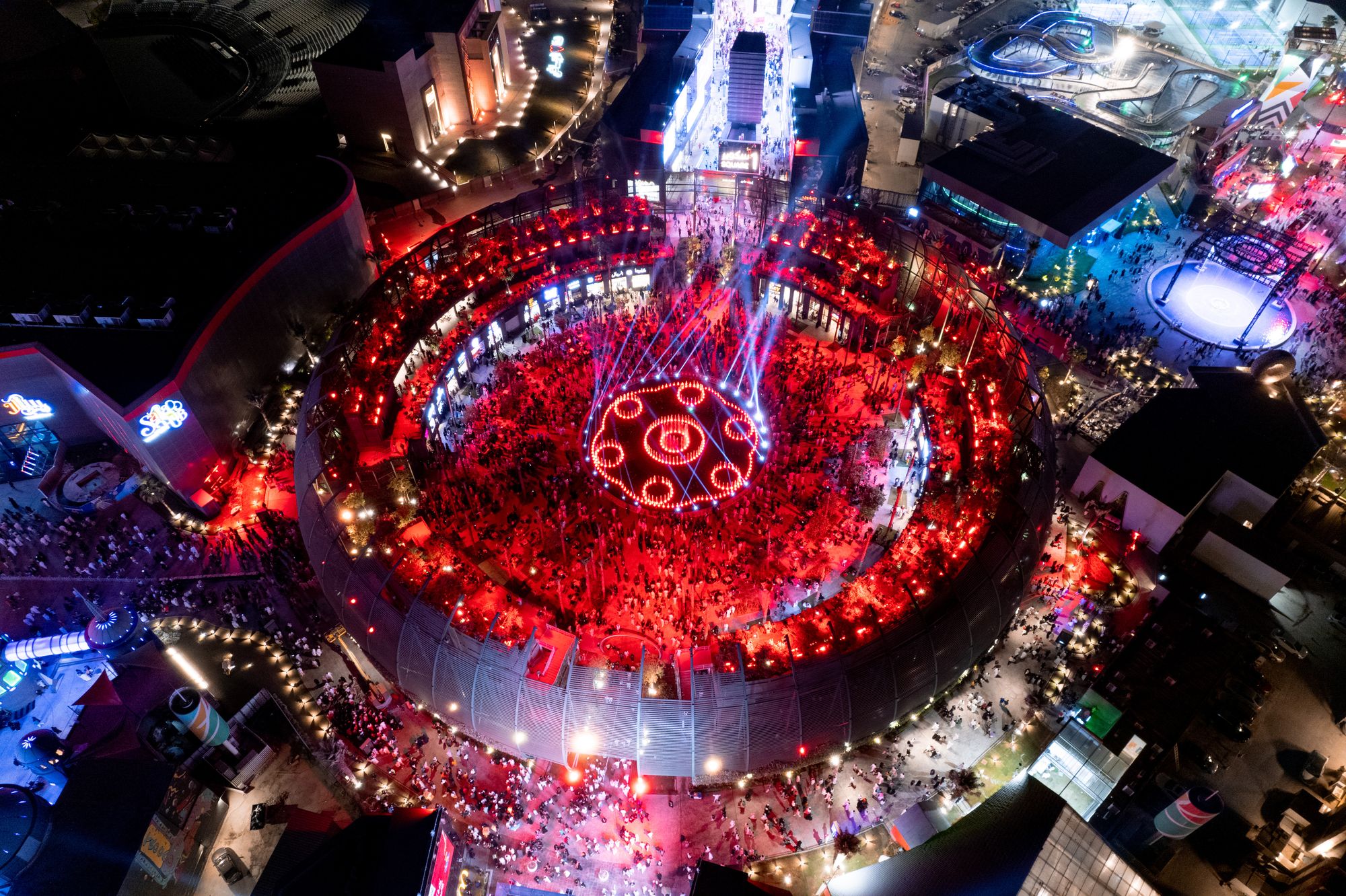 Aerial view of Boulevard City at night